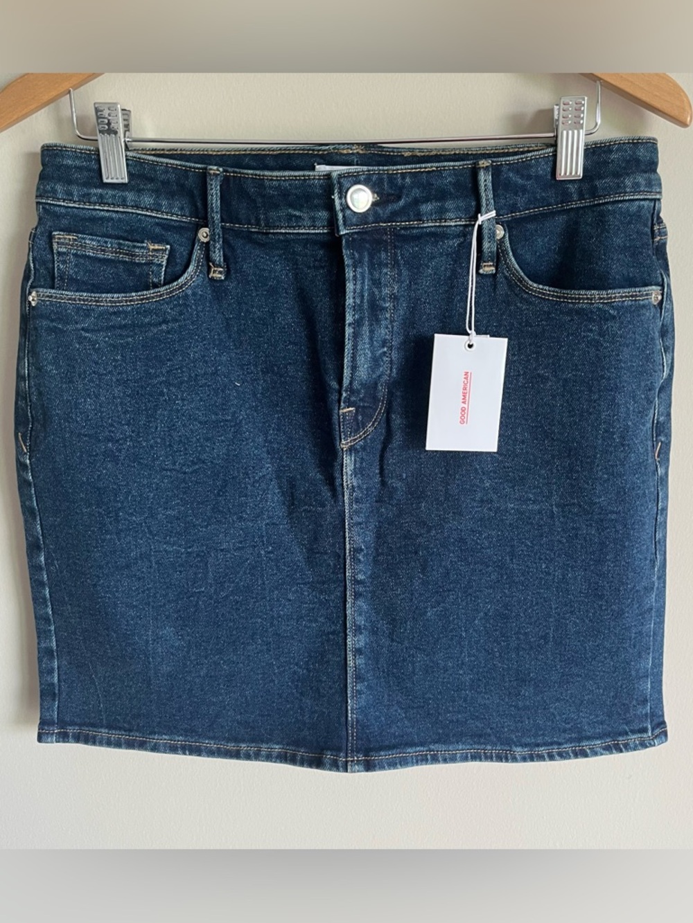 Good American NWT Women's Denim Jean Mini Skirt Size 14/32 Cowgirl Festival